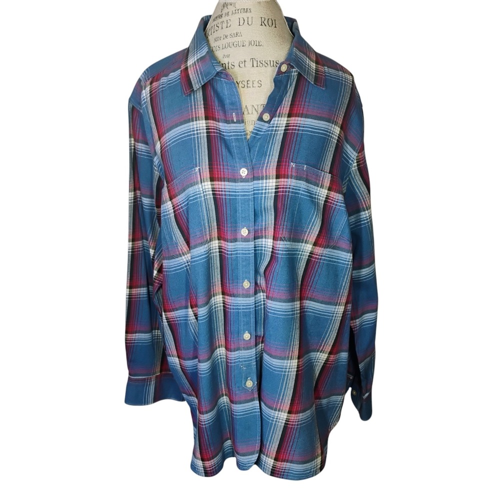 Ralph Lauren Shirt Womens 3X Plaid Button Down Long Sleeve Flannel Fall Blue Red